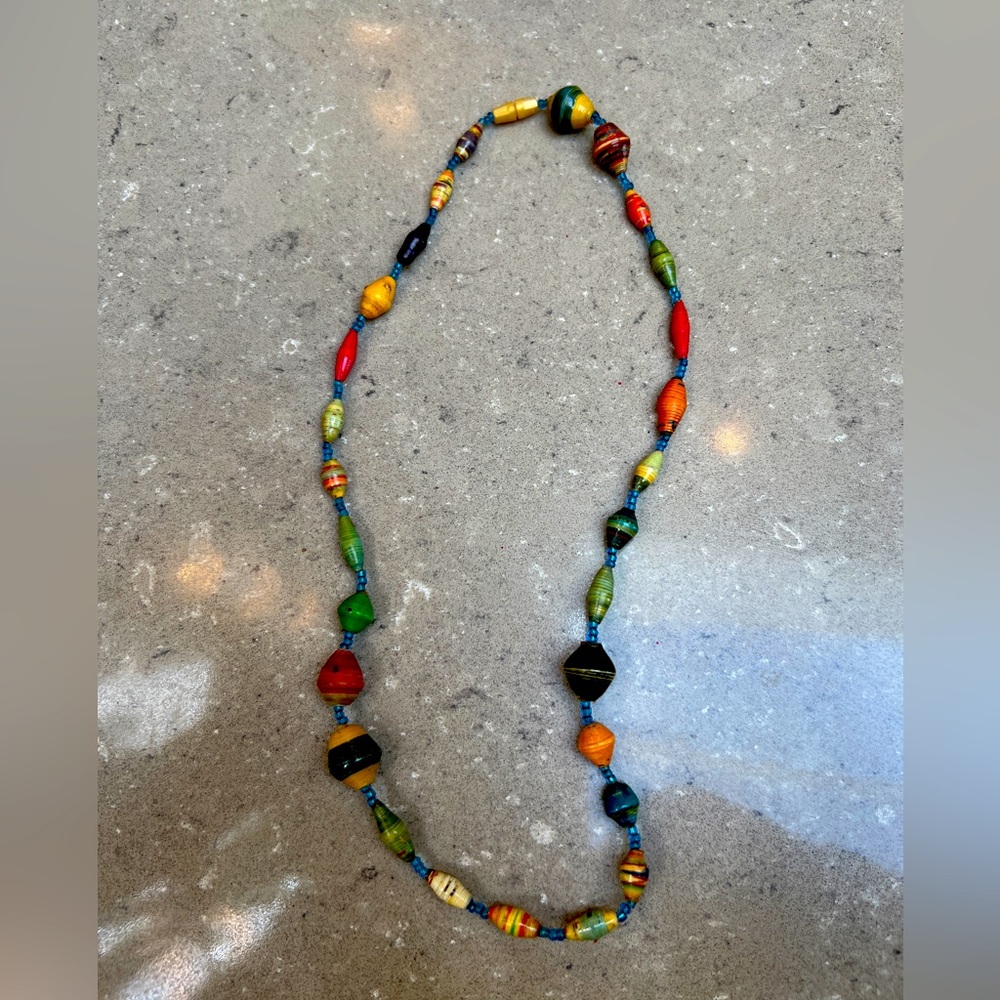One of a kind paper bead Necklace! Colorful & handmade in Africa. So cool!